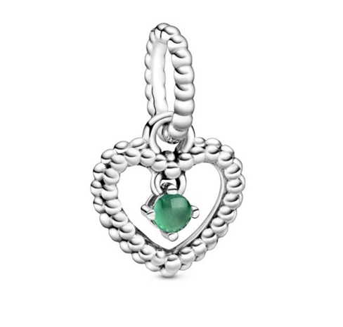 Pandora Charm "Spring Green Beaded Heart Dangle"