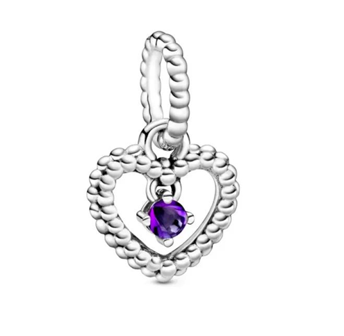 Pandora Charm "Purple Beaded Heart Dangle"