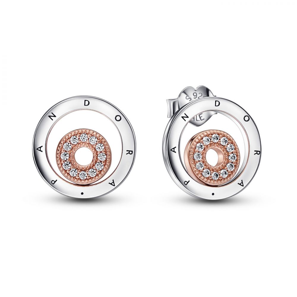 Pandora Örhängen "Signature Two-Tone Logo Circle"