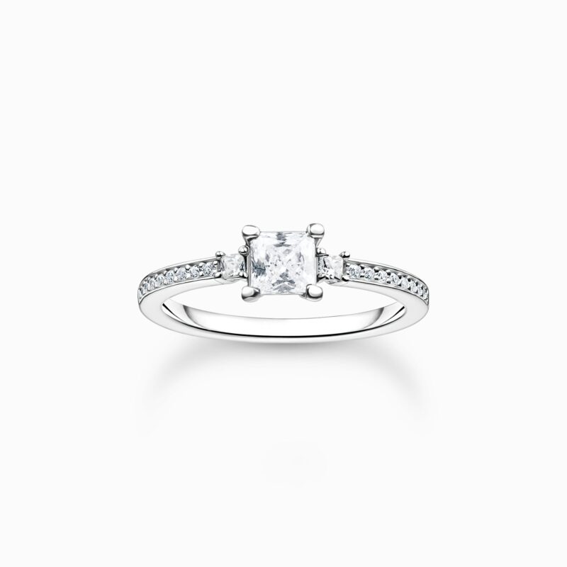 Thomas Sabo Ring Silver Fyrkantig Vit Sten