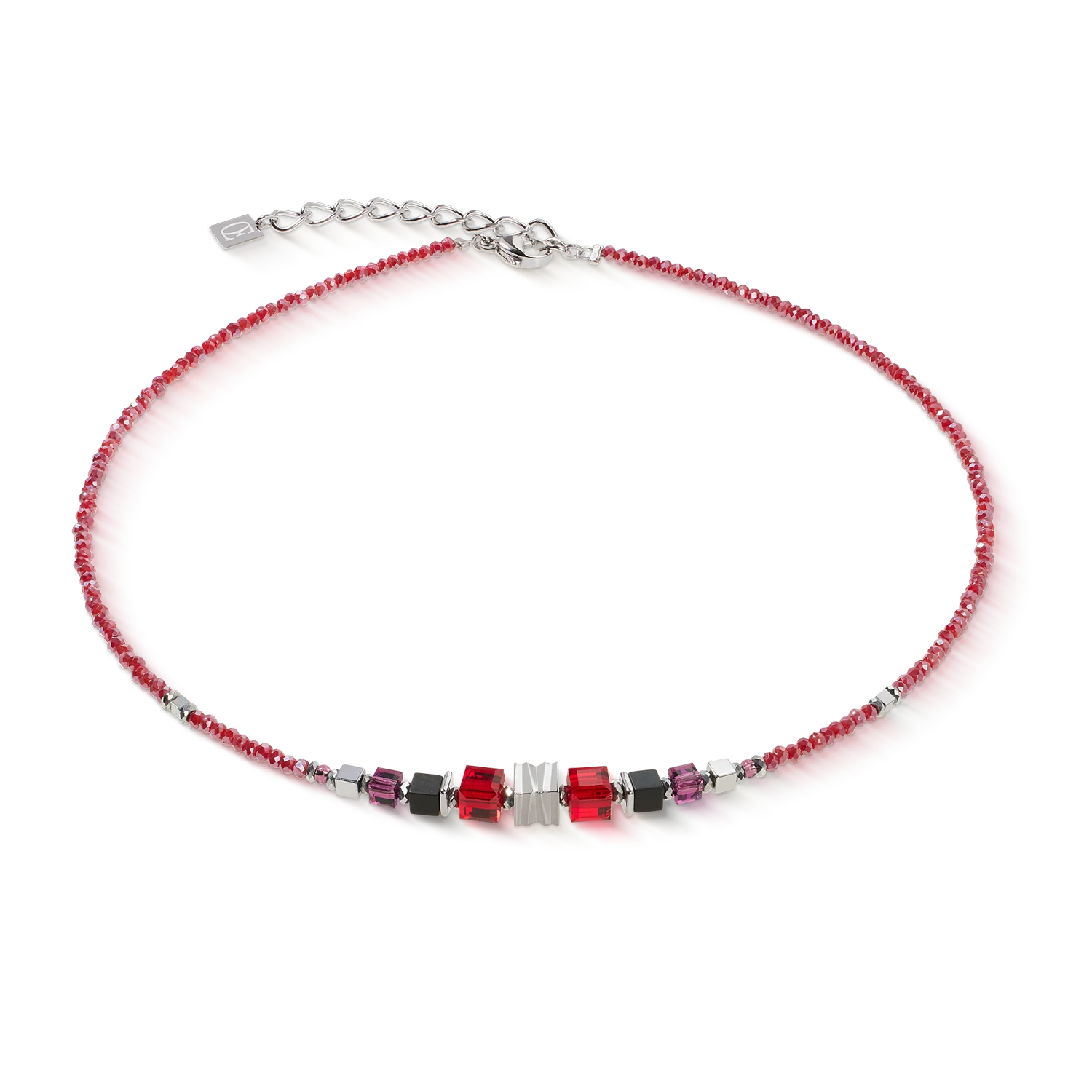 COEUR DE LION Wave Cube Flow Silver-Red Halsband